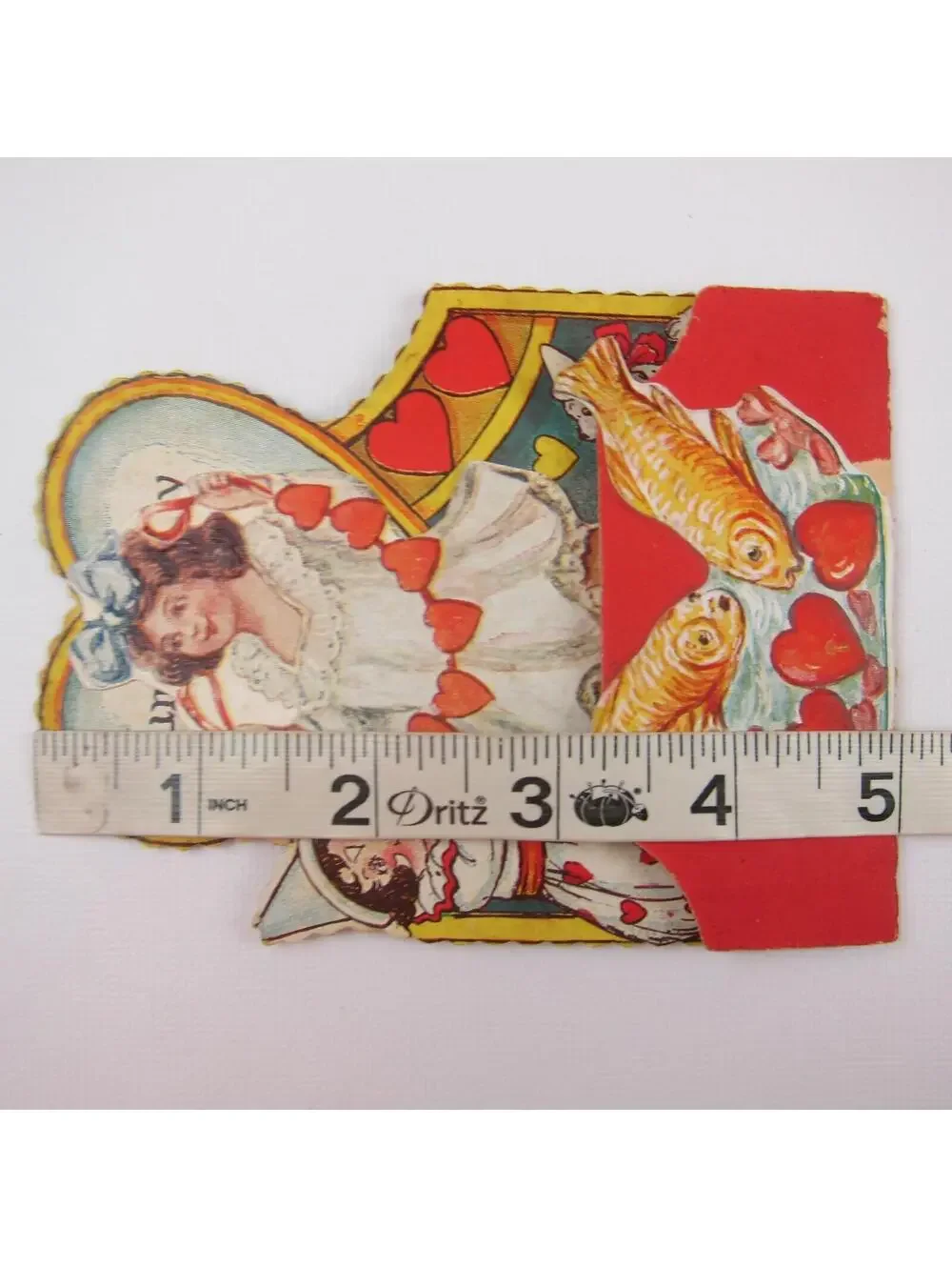 Antique Valentine Honeycomb 3D Pop Up Diecut Girl Boy Clown White Dog Fish Heart
